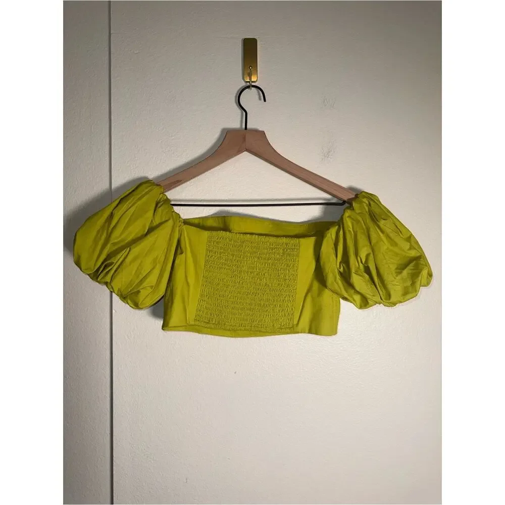 NWT ABERCROMBIE & FITCH Princess puff sleeve cropped festival smocked blouse S
